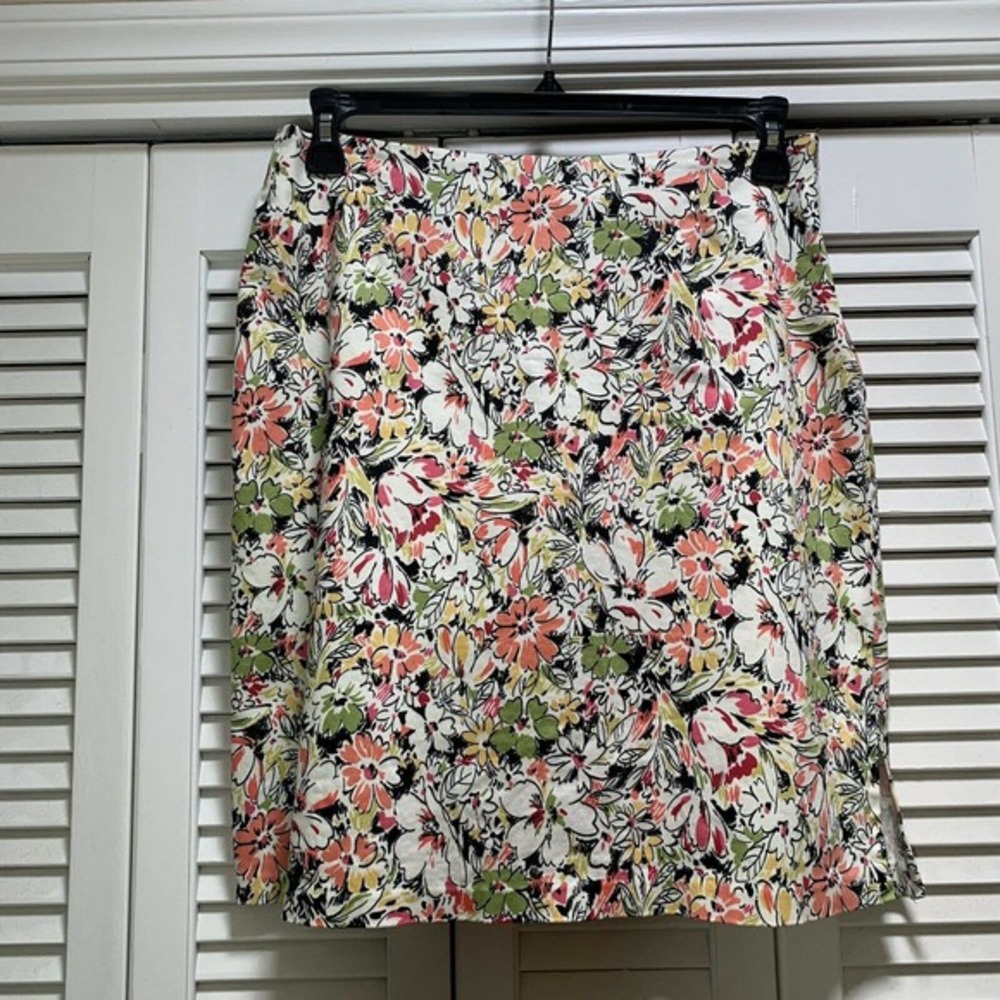 Vtg Sharon Anthony Pencil Skirt Multi-Floral Impressionist Print Size 14